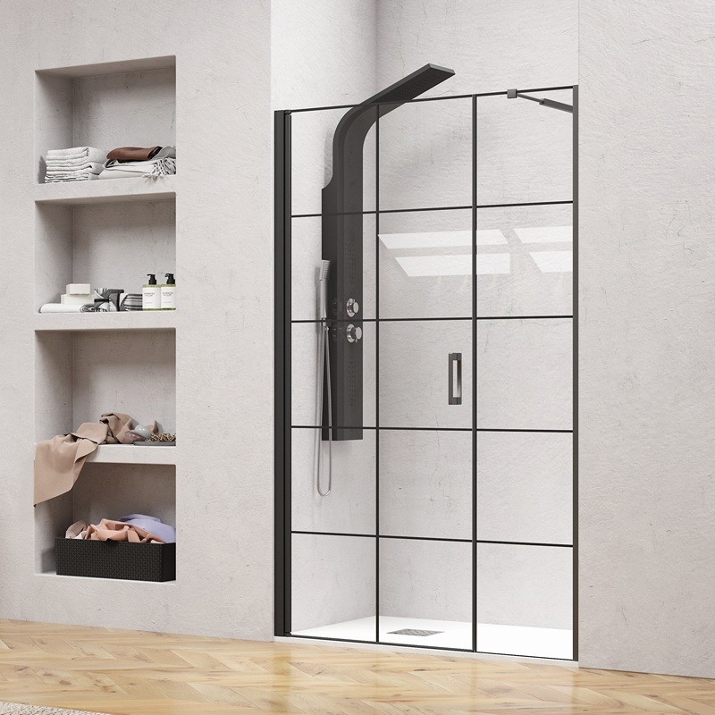 Porta doccia 101-104 cm telaio nero opaco vetro serigrafato | KAM-P5000 kamalu - 1