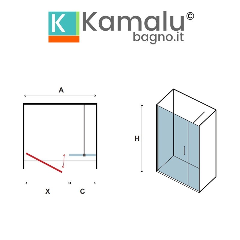 Porta doccia 111-114 cm telaio nero opaco vetro serigrafato | KAM-P5000 kamalu - 2