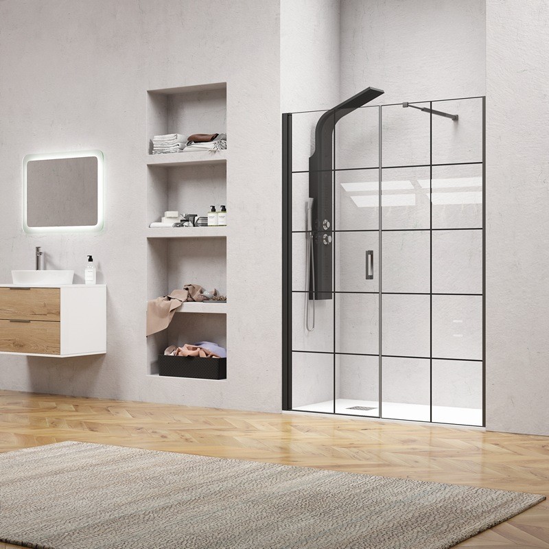 Porta doccia 131-134 cm telaio nero opaco vetro serigrafato | KAM-P5000 kamalu - 5