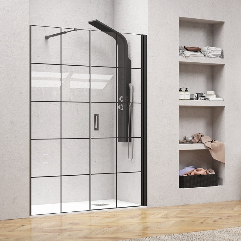 Porta doccia 161-164 cm telaio nero opaco vetro serigrafato | KAM-P5000 kamalu - 5