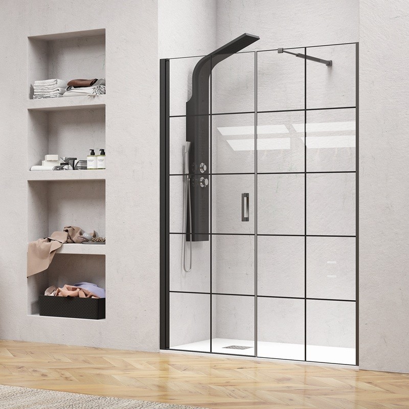 Porta doccia 161-164 cm telaio nero opaco vetro serigrafato | KAM-P5000 kamalu - 1