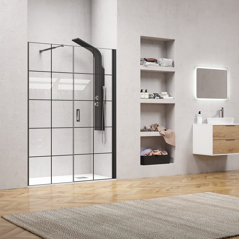 Porta doccia 171-174 cm telaio nero opaco vetro serigrafato | KAM-P5000 kamalu - 1