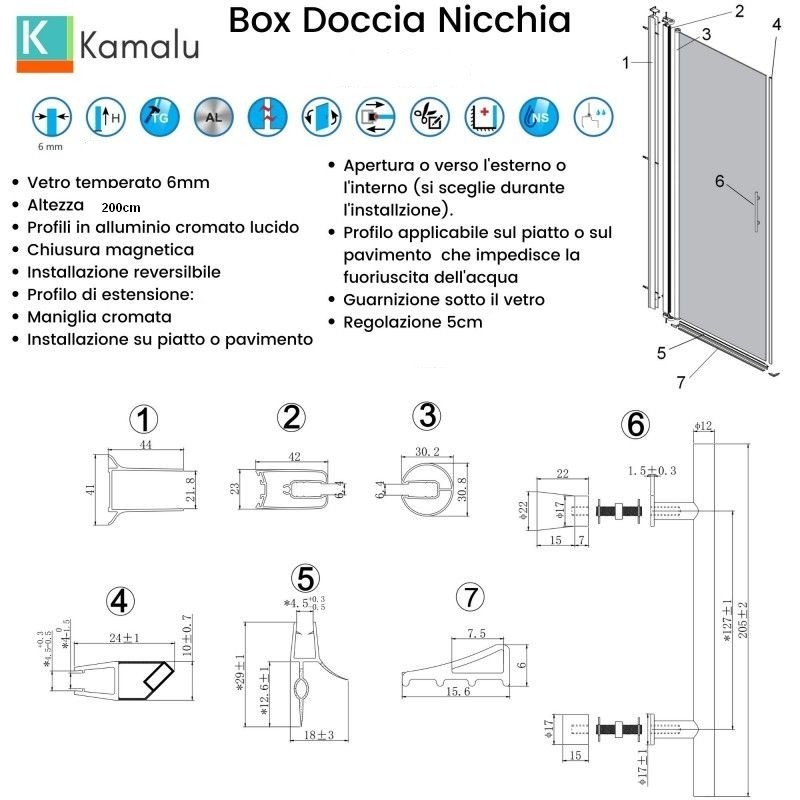 Porta doccia battente 90 cm colore nero altezza 200h | KS2800N kamalu - 3