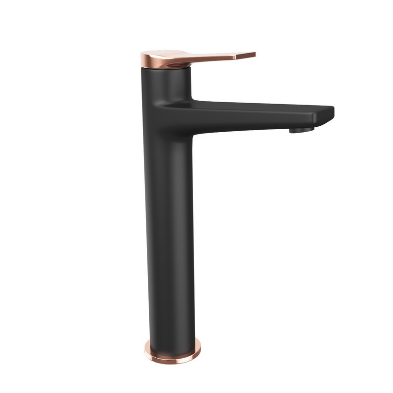 Miscelatore lavabo alto nero opaco con leva in oro rosa | KAM-KANDA NERO-RG kamalu - 1