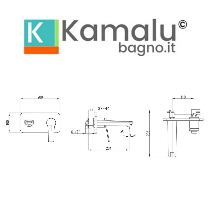 Miscelatore lavabo a muro finitura nera e leva in oro rosa | KAM-KANDA NERO-RG kamalu - 2