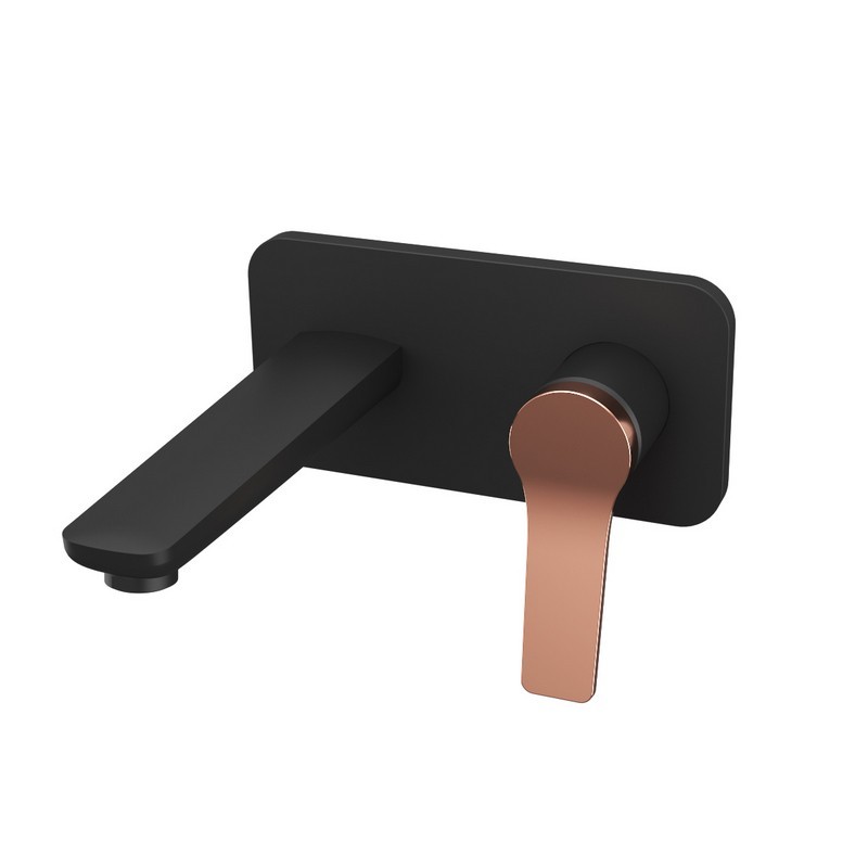 Miscelatore lavabo a muro finitura nera e leva in oro rosa | KAM-KANDA NERO-RG kamalu - 3