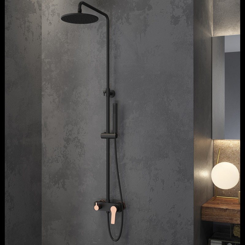 Colonna doccia con finitura nera e dettagli in oro rosa | KAM-KANDA NERO-RG kamalu - 1