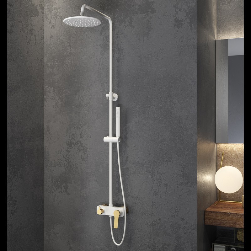 Colonna doccia con miscelatore finitura bianca e dettagli bronzo | KAM-KANDA BIANCO-BR kamalu - 1