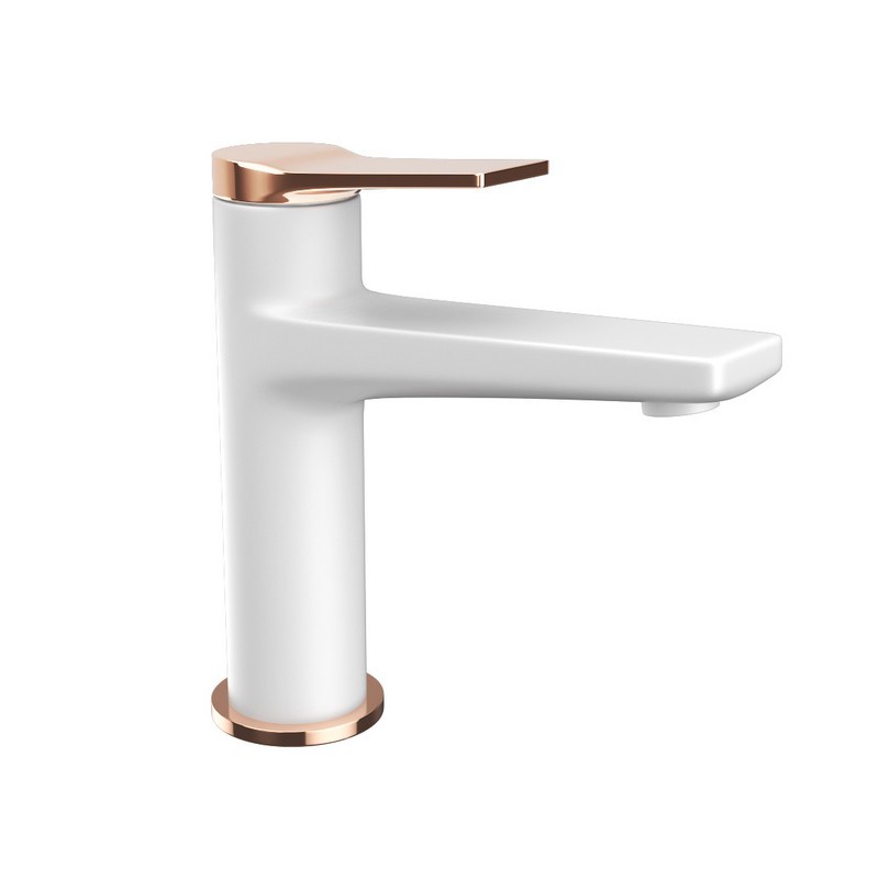 Miscelatore lavabo finitura bianca e leva oro rosa | KAM-KANDA BIANCO-RG kamalu - 1