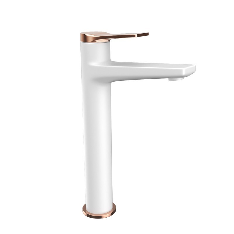 Miscelatore lavabo alto con finitura bianca e leva oro rosa | KAM-KANDA BIANCO-RG kamalu - 1