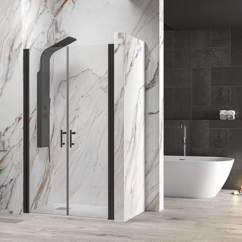 Porta doccia saloon 95-100 cm profili neri altezza 200h | KSAL2800AN kamalu - 2