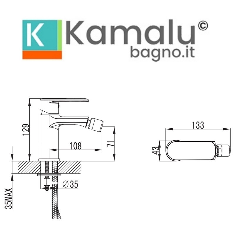 Miscelatore bidet monocomando in ottone cromato | ELE-180B kamalu - 2