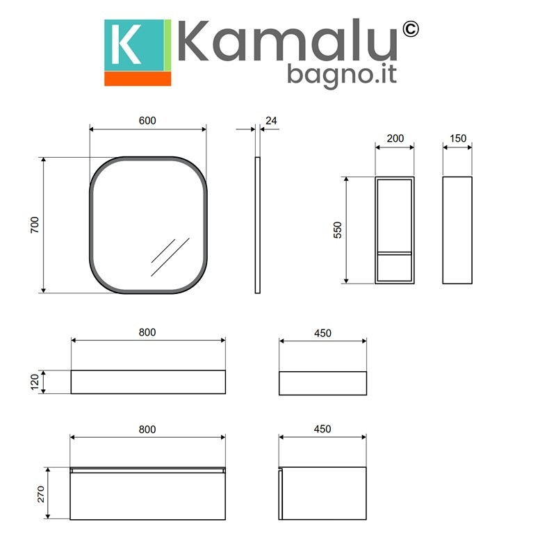 Composizione bagno con 2 mobiletti 80 cm e mensolone 80 cm | KAM-KK803 kamalu - 8