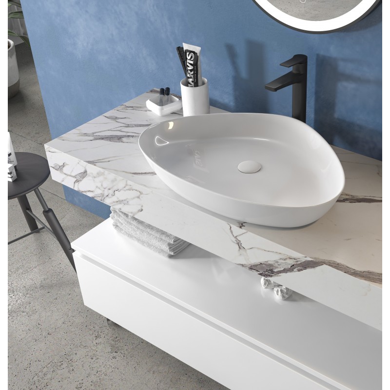 Composizione bagno 120 cm con mobile a terra e mensolone effetto marmo | KAM-KK1203M kamalu - 3