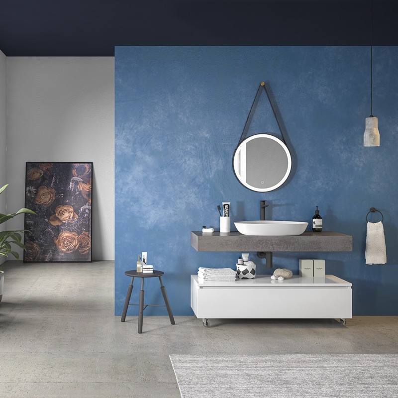 Composizione bagno 120 cm con mobile a terra e mensolone grigio pietra | KAM-KK1203G kamalu - 1
