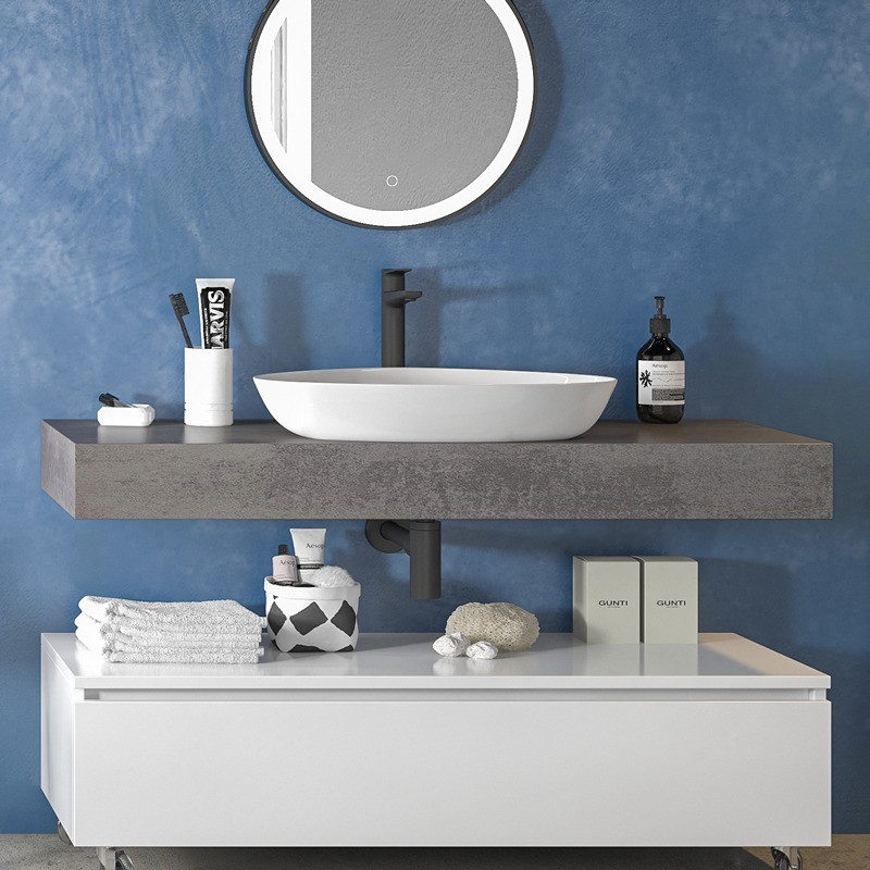 Composizione bagno 120 cm con mobile a terra e mensolone grigio pietra | KAM-KK1203G kamalu - 3