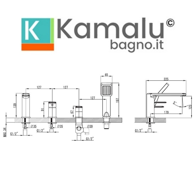 Miscelatore per bordo vasca con doccetta e flessibile | Lara-910BV kamalu - 6