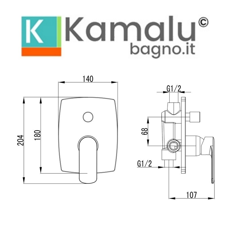 Miscelatore doccia cromato design a muro con deviatore | Lara-910DD kamalu - 2