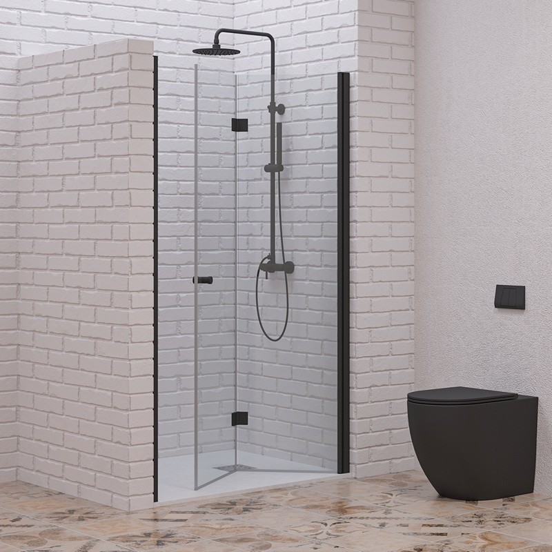 Porta doccia a libro 60 cm colore nero altezza 200h | KAM-KS700N kamalu - 2