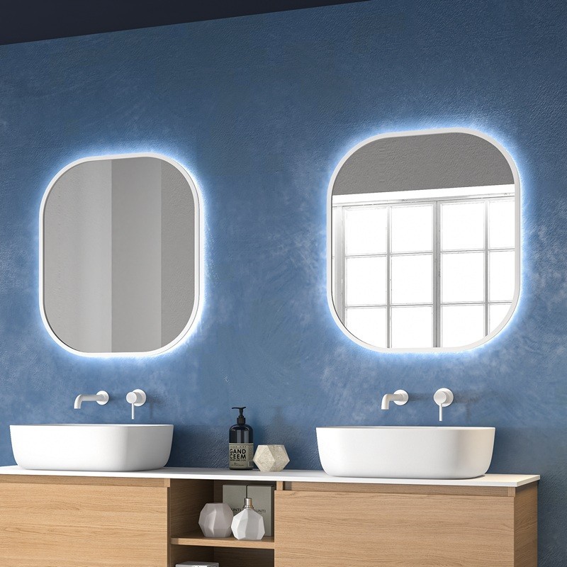 Specchio bagno led retroilluminato 70x80 cm cornice bianca | KAM-S7800B kamalu - 2