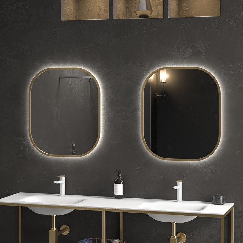 Specchio bagno led retroilluminato 70x80 cm cornice oro | KAM-S6700G kamalu - 2