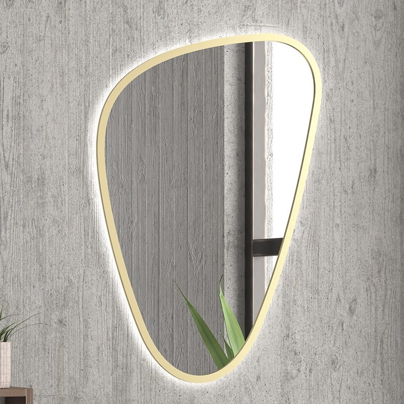 Specchio bagno led 65x100 cm forma a goccia cornice oro | KAM-EL6500G kamalu - 2