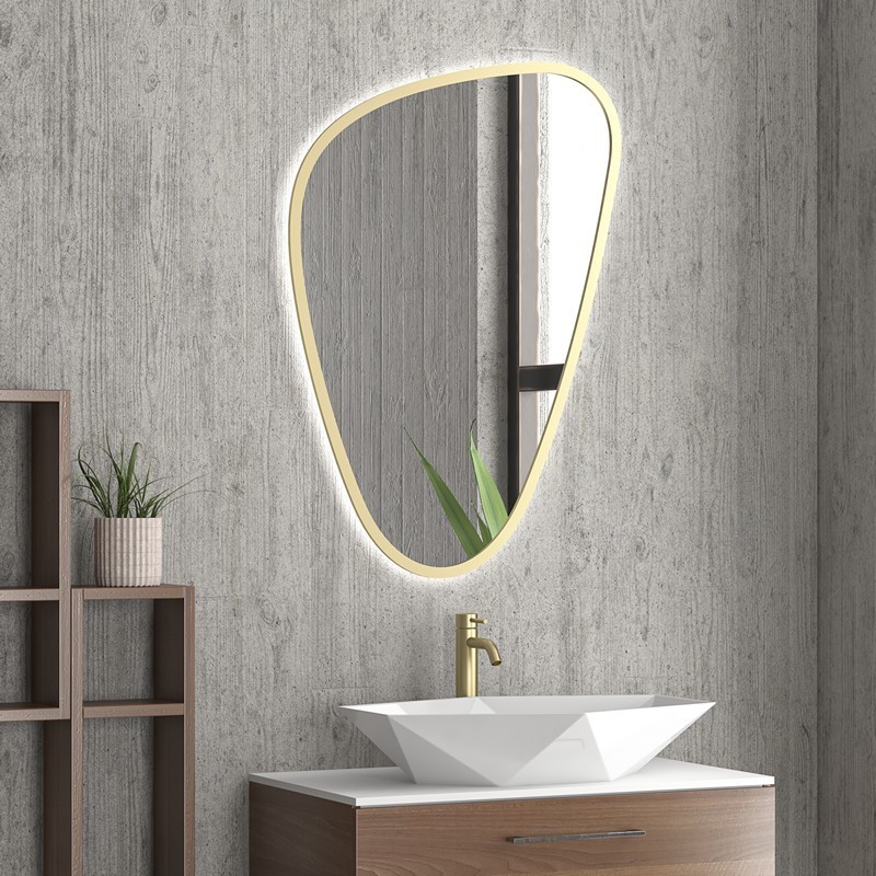 Specchio bagno led 65x100 cm forma a goccia cornice oro | KAM-EL6500G kamalu - 3