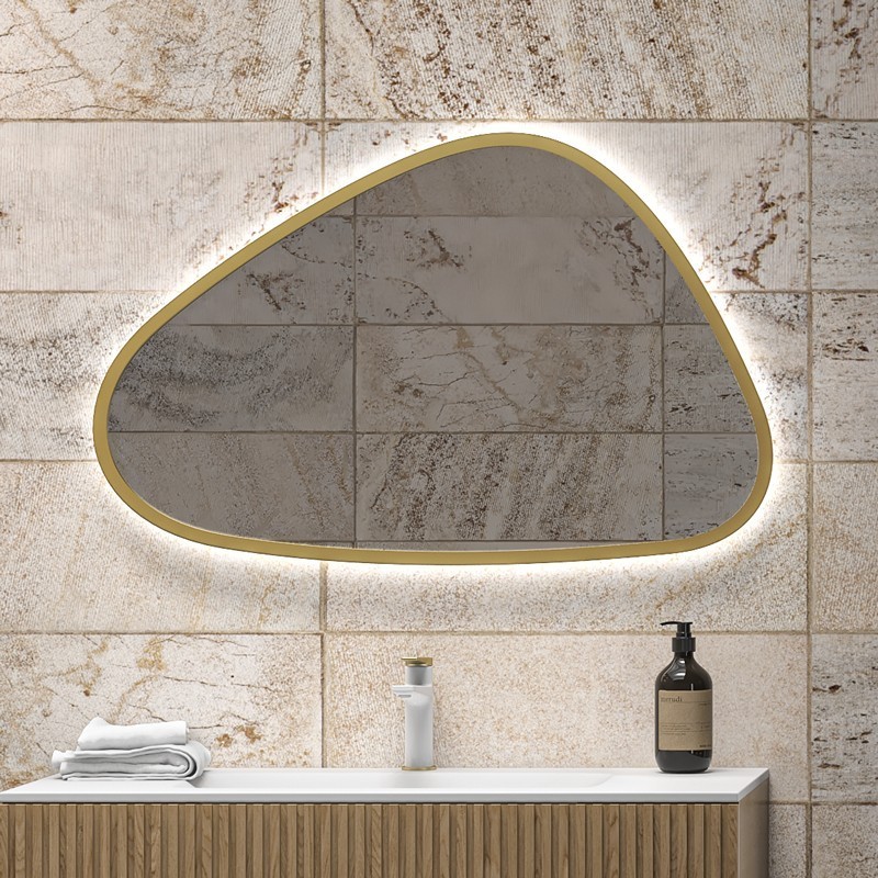 Specchio bagno led 65x100 cm forma a goccia cornice oro | KAM-EL6500G kamalu - 1