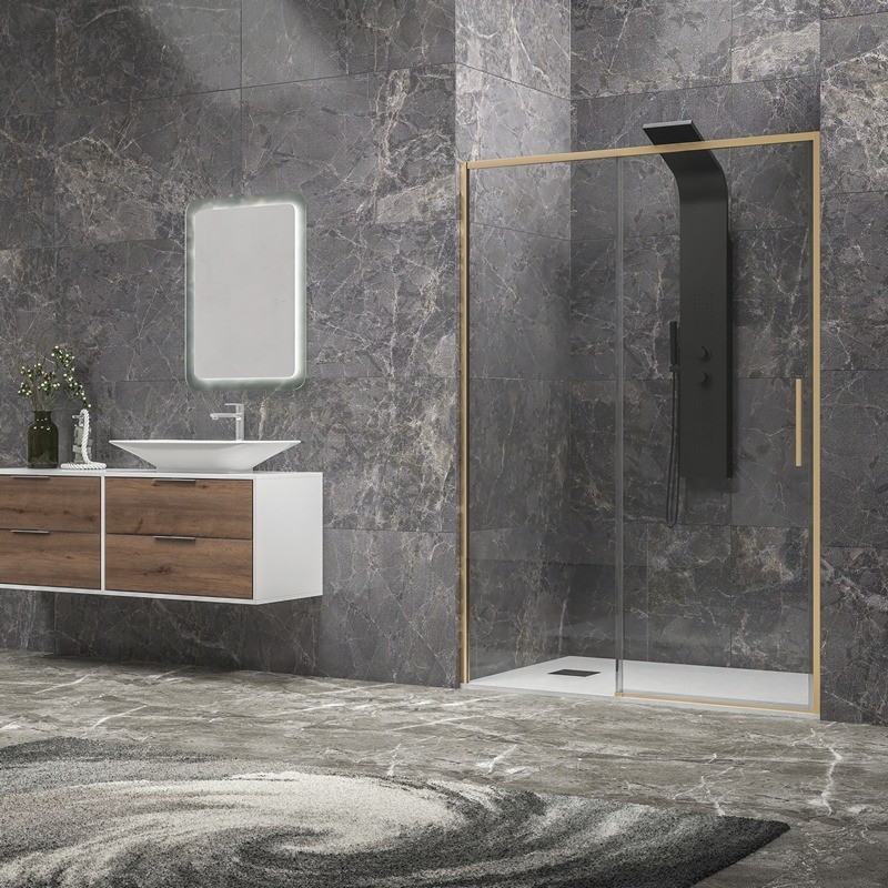 Porta doccia 150 cm oro spazzolato altezza 200h | KLA4000G kamalu - 1