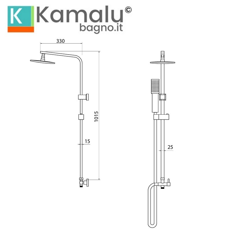 Colonna doccia design quadrato con soffione, doccetta e flessibile | V300C kamalu - 7
