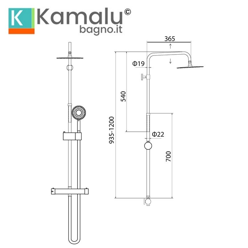 Colonna doccia design tondo con soffione, doccetta e flessibile |  L6700 kamalu - 7