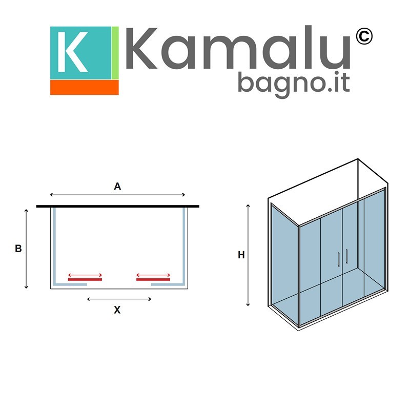Box doccia 90x180 telaio argento opaco doppio scorrevole | KE-6000A kamalu - 3