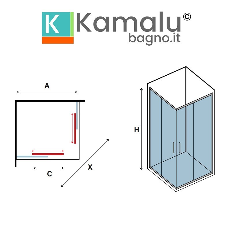 Box doccia 90x110 telaio argento opaco doppio scorrevole | KE-1000A kamalu - 3