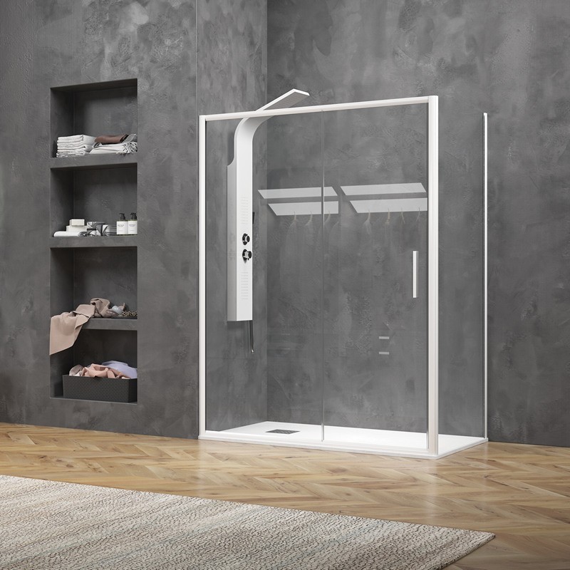 Box doccia angolare 90x110 bianco opaco scorrevole | KE-4000B kamalu - 2