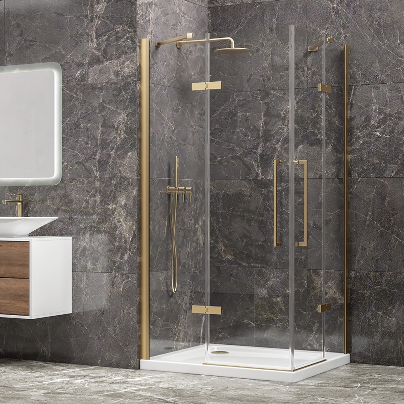 Box doccia 80x80 oro satinato doppio battente | KT1000G kamalu - 1