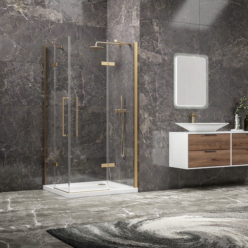 Box doccia 80x80 oro satinato doppio battente | KT1000G kamalu - 2