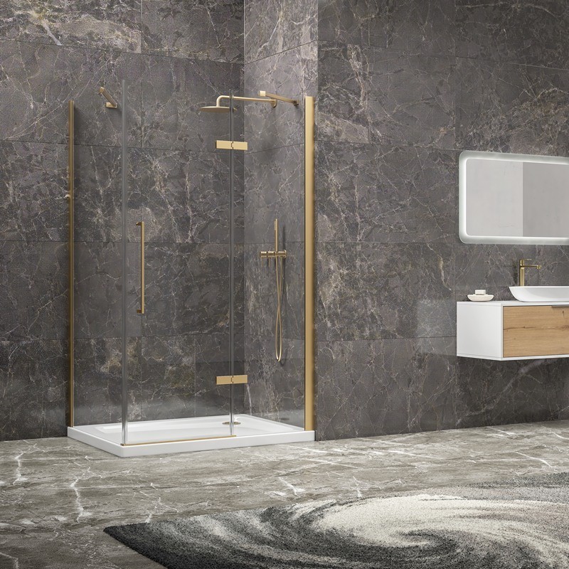 Box doccia 80x80 oro satinato porta battente | KT5000G kamalu - 2