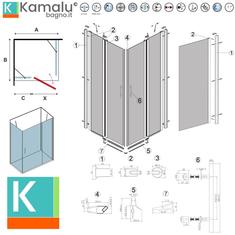 Cabina doccia 80x80 battente e fisso | KPX2800 kamalu - 3