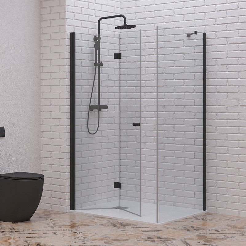 Box doccia 80x80 apertura soffietto e lato fisso colore nero | KS7000N kamalu - 1