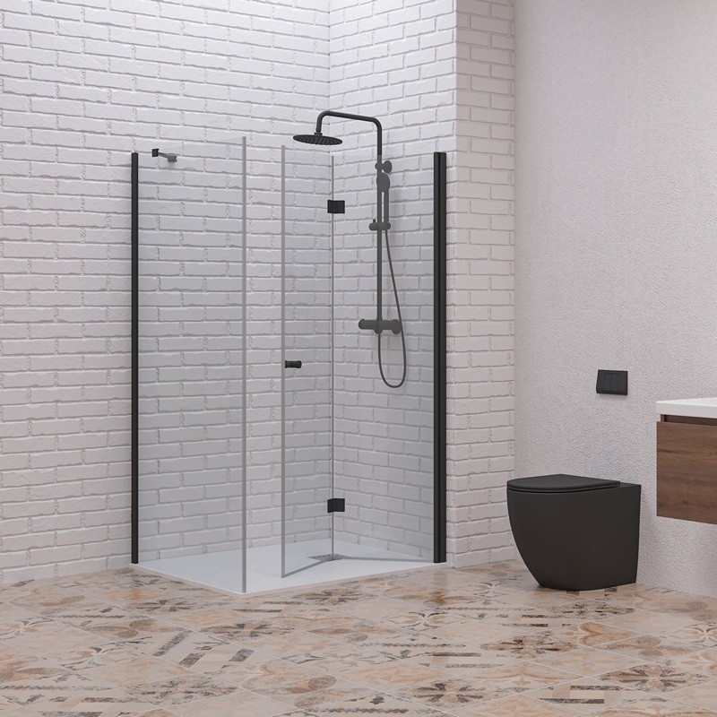 Box doccia 80x80 apertura soffietto e lato fisso colore nero | KS7000N kamalu - 2
