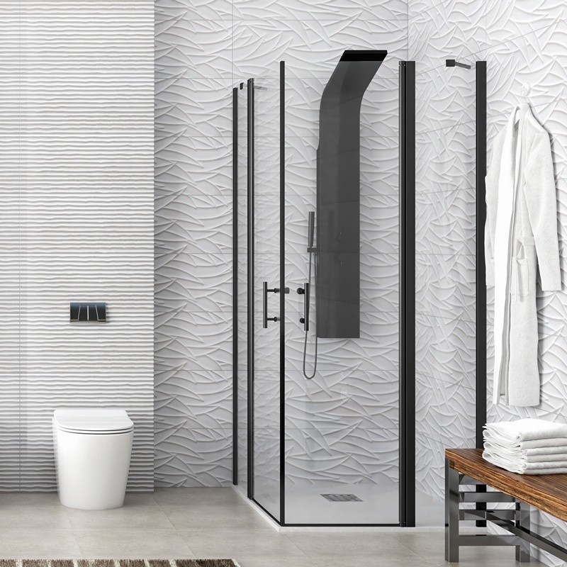 Cabina doccia nera 80x80 doppio battente | KPX1000N kamalu - 1