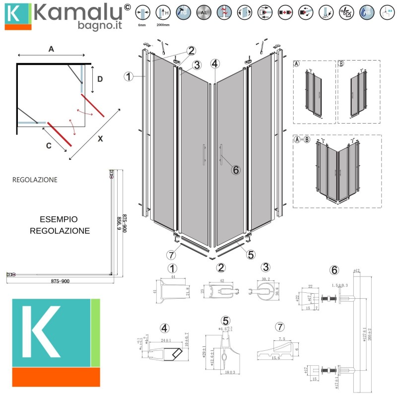 Cabina doccia nera 110x115 doppio battente | KPX1000N kamalu - 3