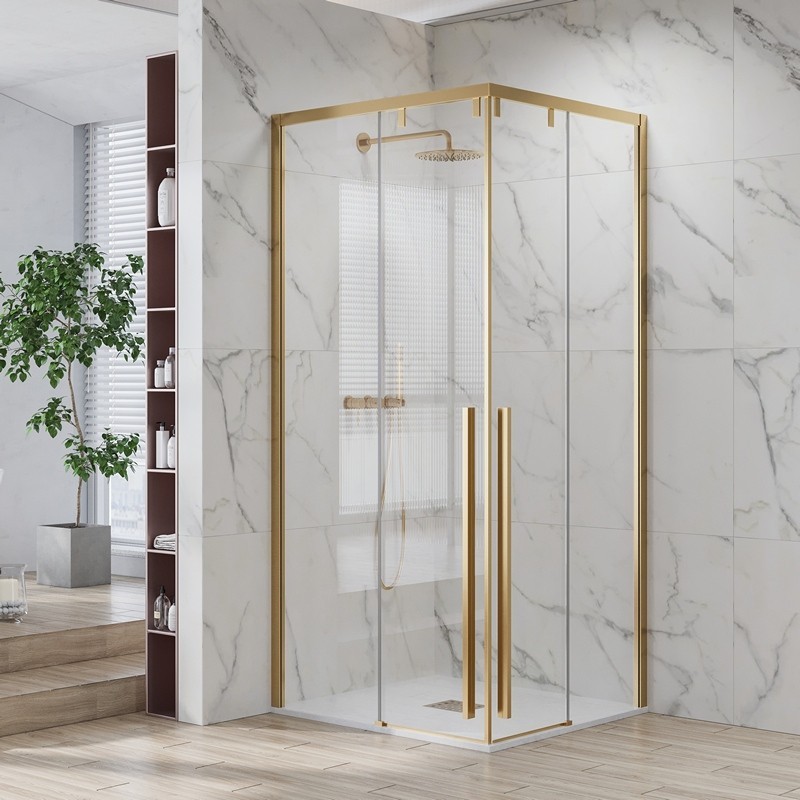 Box doccia 80x80 colore oro satinato doppio scorrevole vetro 8mm | KSA1000G kamalu - 2