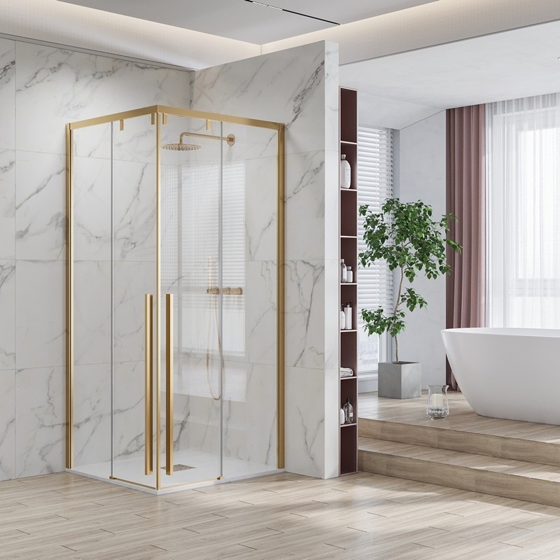 Box doccia 80x80 colore oro satinato doppio scorrevole vetro 8mm | KSA1000G kamalu - 1