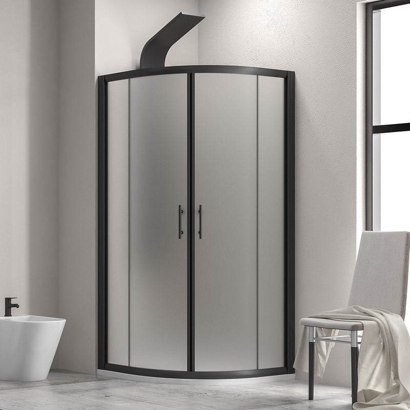 Box doccia 80x80 semicircolare telaio nero vetro satinato | KF2000BS kamalu - 1