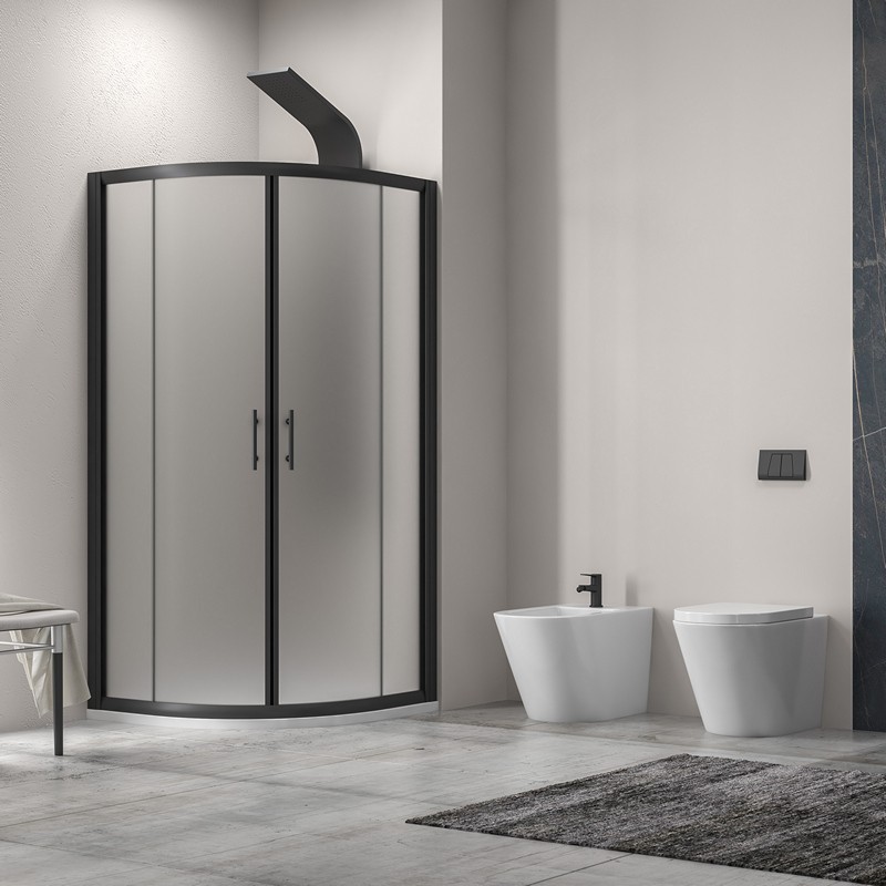 Box doccia 80x80 semicircolare telaio nero vetro satinato | KF2000BS kamalu - 2