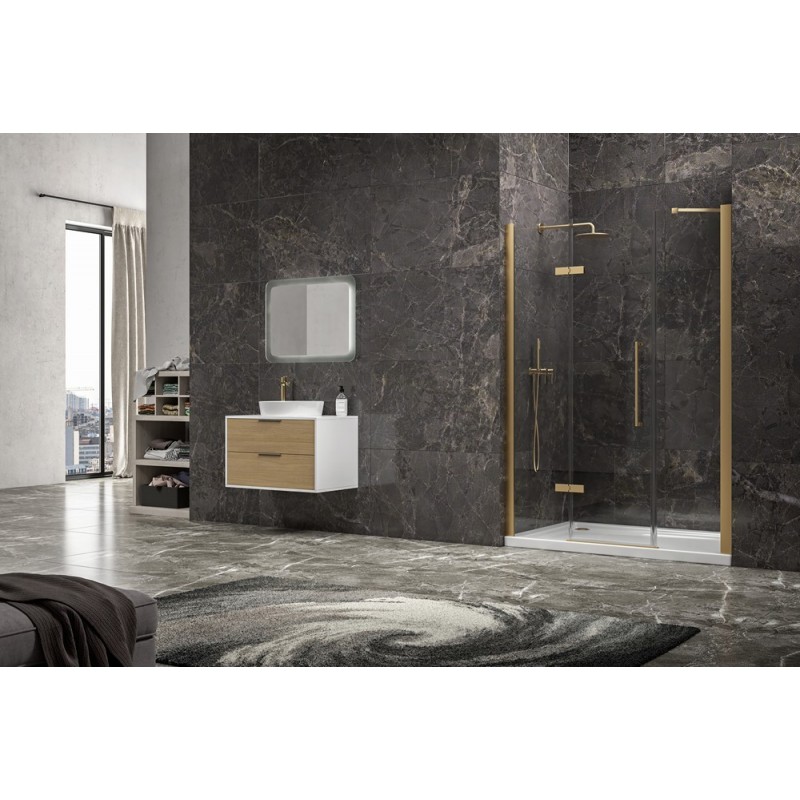 Porta doccia 155 cm battente e 2 fissi oro spazzolato | KT6000G kamalu - 4