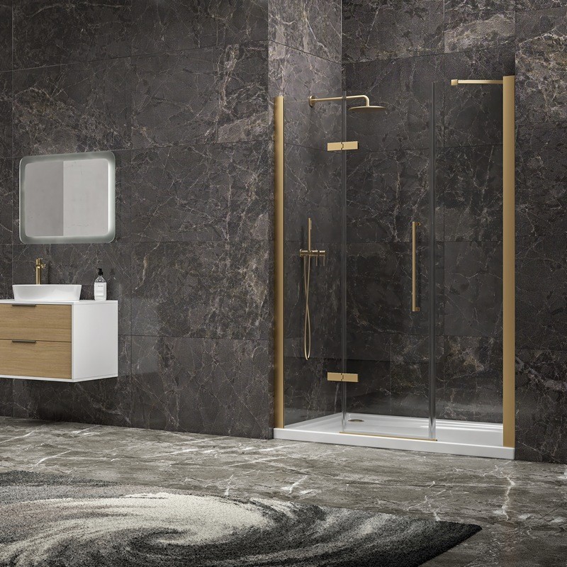 Porta doccia 155 cm battente e 2 fissi oro spazzolato | KT6000G kamalu - 2