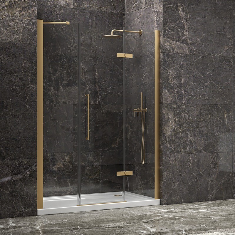 Porta doccia 155 cm battente e 2 fissi oro spazzolato | KT6000G kamalu - 1