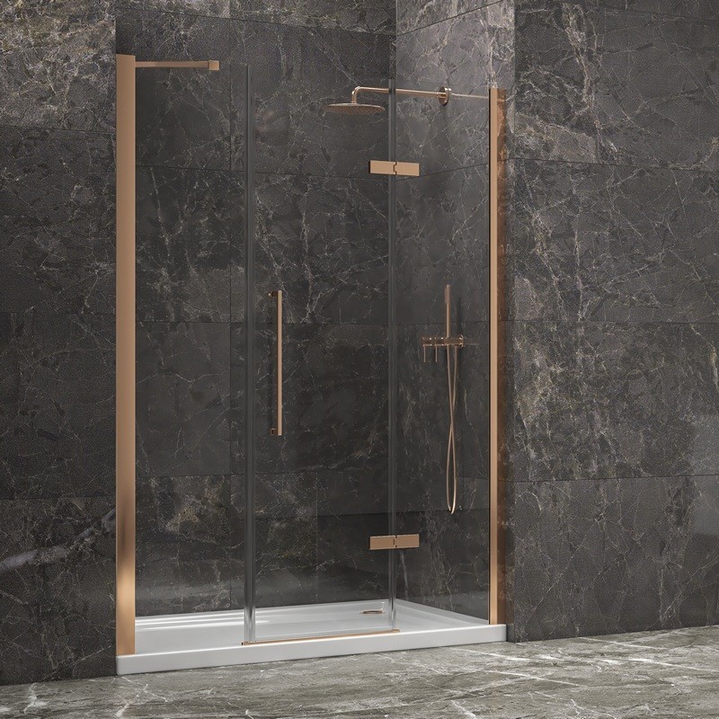 Porta doccia 140cm battente e 2 fissi oro rosa spazzolato | KT6000RG kamalu - 1